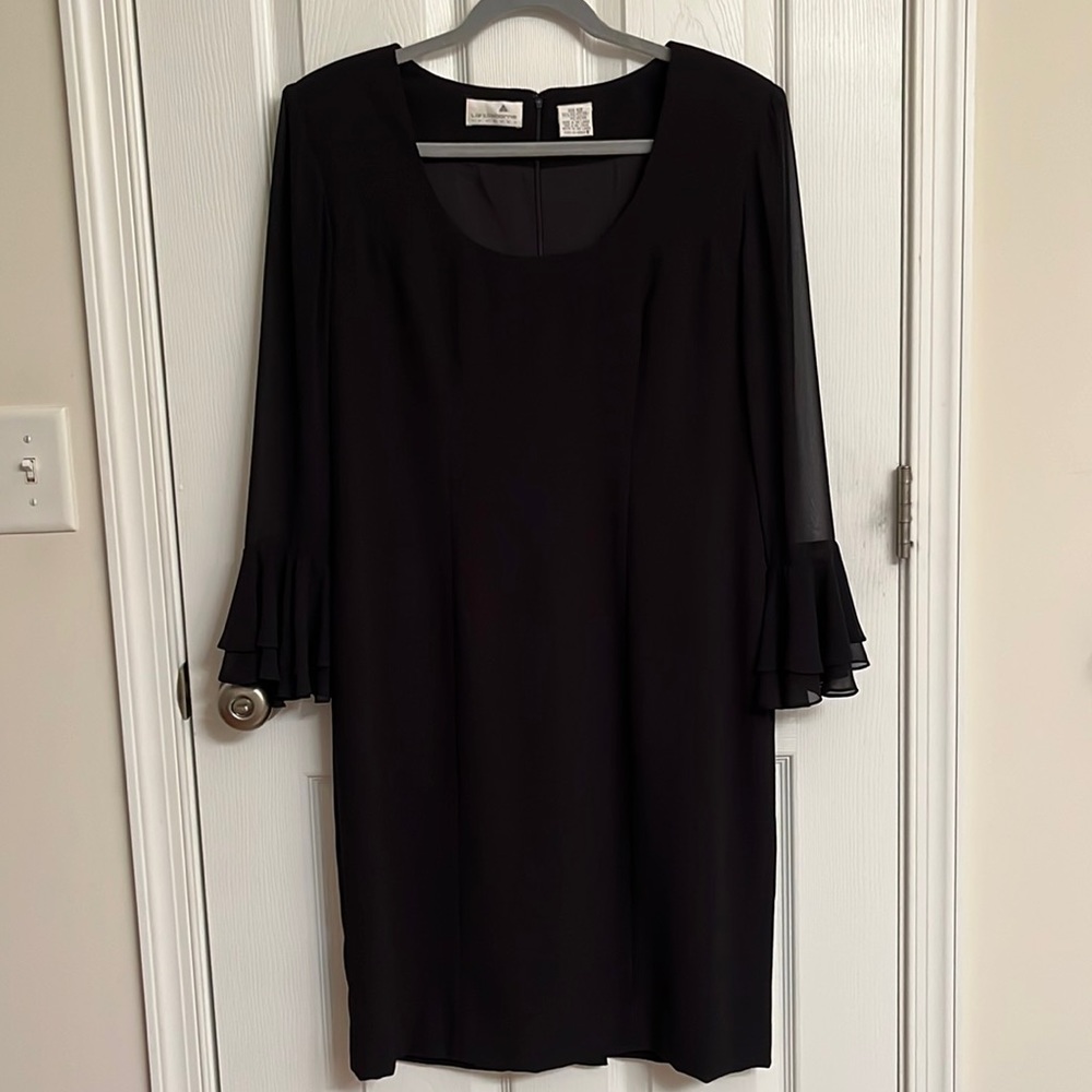Vintage Liz Claiborne Fully-lined Black Sheer Dress Tulip Sleeves Polyester 12